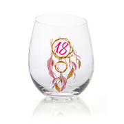 18th Birthday Dreamcatcher Stemless Wine Glass | Hand Blown Milestone Birthday Gift Glass
