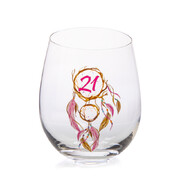21st Birthday Dreamcatcher Stemless Wine Glass | Hand Blown Milestone Birthday Gift Glass