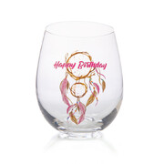 Happy Birthday Dreamcatcher Stemless Wine Glass | Hand Blown Birthday Gift Glass