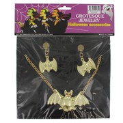 Jewellery Gold Bat Necklace & Earrings Pk3 