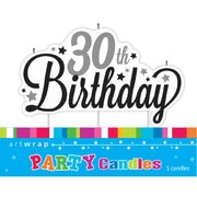 30th Birthday Black & Silver Large Party Candle Pk 1