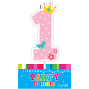 Pink Dots #1 Baby Girl Party Candle Pk 1