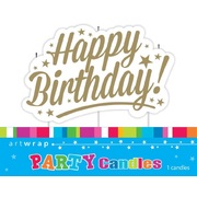 Gold Script Happy Birthday Party Cake Candle (Pk 1)