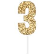 Gold Glitter Cake Topper Number 3 (8cm)