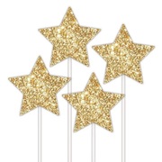 Gold Glitter Star Cake Toppers (Pk 4)