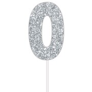 Silver Glitter Cake Topper Number 0 (8cm)