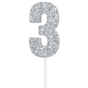 Silver Glitter Cake Topper Number 3 (8cm)