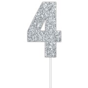 Silver Glitter Cake Topper Number 4 (8cm)