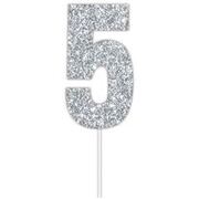 Silver Glitter Cake Topper Number 5 (8cm)