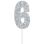 Silver Glitter Cake Topper Number 6 (8cm)