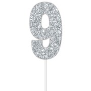 Silver Glitter Cake Topper Number 9 (8cm)