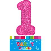 Pink Glitter Number 1 One Cake Candle (6cm)