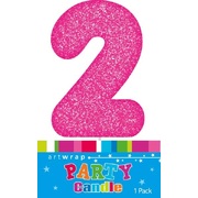 Pink Glitter Number 2 Two Cake Candle (6cm)
