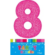 Pink Glitter Number 8 Eight Cake Candle (6cm)