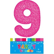 Pink Glitter Number 9 Nine Cake Candle (6cm)