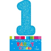 Blue Glitter Number 1 One Cake Candle (6cm)