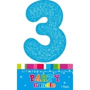 Blue Glitter Number 3 Three Cake Candle (6cm)