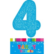 Blue Glitter Number 4 Four Cake Candle (6cm)