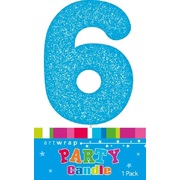 Blue Glitter Number 6 Six Cake Candle (6cm)