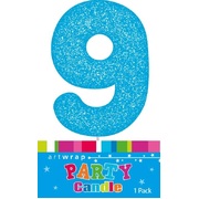 Blue Glitter Number 9 Nine Cake Candle (6cm)