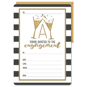 Engagement Black & Gold Party Invitations & Envelopes Pk 16