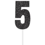 Black Glittered Number 5 Cake Topper Pk 1