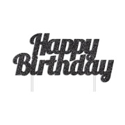 Black Glitter Happy Birthday Cake Topper