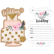 Wedding Cake with Flowers Invitations & Envelopes (Pk 8)