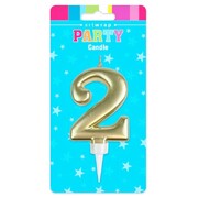 Metallic Gold Number 2 Cake Candle Large Birthday Anniversary Candle