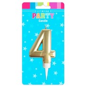 Metallic Gold Number 4 Cake Candle Large Birthday Anniversary Candle