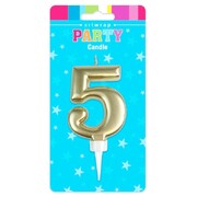 Metallic Gold Number 5 Cake Candle Large Birthday Anniversary Candle