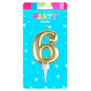 Metallic Gold Number 6 Cake Candle Large Birthday Anniversary Candle