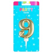 Metallic Gold Number 9 Cake Candle Large Birthday Anniversary Candle
