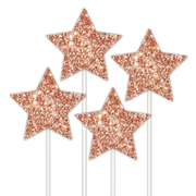 Rose Gold Glitter Star Cake Toppers (Pk 4)