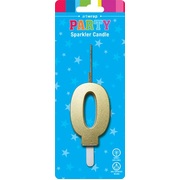 Gold Number 0 Zero Sparkler Cake Candle 13cm