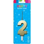 Gold Number 2 Two Sparkler Cake Candle 13cm