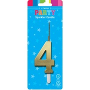 Gold Number 4 Four Sparkler Cake Candle 13cm
