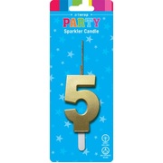 Gold Number 5 Five Sparkler Cake Candle 13cm