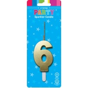 Gold Number 6 Six Sparkler Cake Candle 13cm