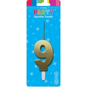 Gold Number 9 Nine Sparkler Cake Candle 13cm