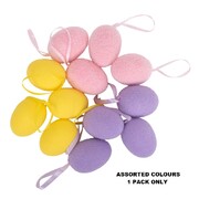 Flocked Hanging Easter Eggs Decorations 6cm Pk 4 Assorted Colours