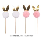 Easter Pom Pom with Bunny Ears Pick Pk 6 Assorted