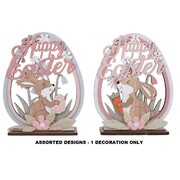 Wooden MDF Standing Egg & Bunny Easter Decoration Pk 1 Assorted