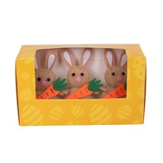 Brown Easter Bunny With Carrot Decorations 6cm Pk 3