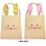 Pink or Green Hessian Easter Bunny Tote Bag (Pk 1)