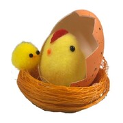 Easter Fluffy Chicks In Shell Nest Decoration (Pk 1)