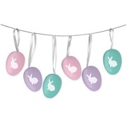 Easter Hanging Plastic Eggs Decorations with Bunny Pk 6