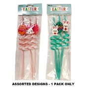Easter Novelty Reusable Spiral Straws Assorted Pk 3