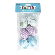 Easter Hanging Plastic Floral Patterned Egg Decorations Pk 6