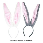 Plush Tall Bunny Ears Headband Grey or White Pk 1